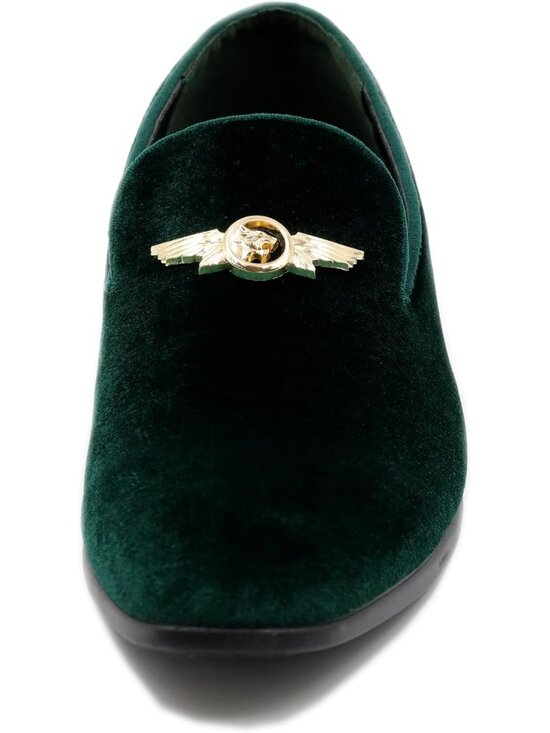 REIHUANNE Men\'s Green Velvet Penny Loafers Suede Slip On Smoking Wedding Shoes main image 4